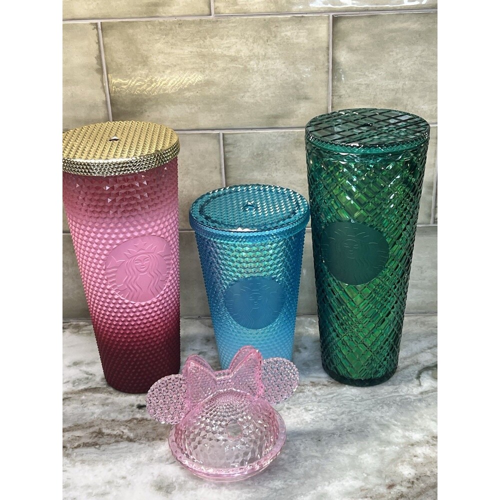 Starbucks Tumbler Lot of 3 Plus Minnie Lid Cold Cup w/ Lids No Straws 2-24 1-16